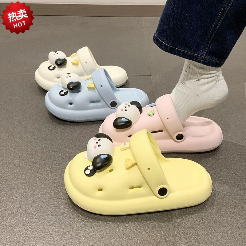 Летняя новая милая мультяшная собачья пещерная обувь с толстой подошной нескользящие тапочки с булочкой 2023 новая наружная пещерная обувь