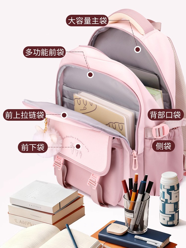 Mochila escolar de estudiantes de secundaria nueva hermosa mochila de chicas de viento para salir, mochila infantil de moda simple.