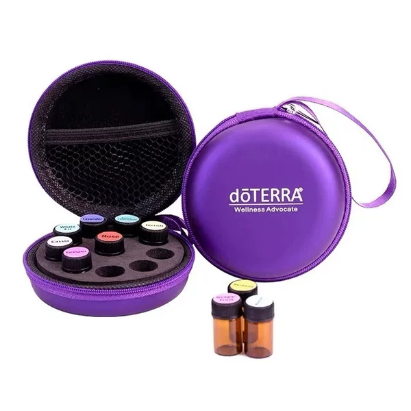 Manufacturer Wholesale 10-Grids Doterra Essential Oil Bag 1m L2Ml Essential Oil Sub-Bottle Pu Leather Eva Round Storage Portable Bag