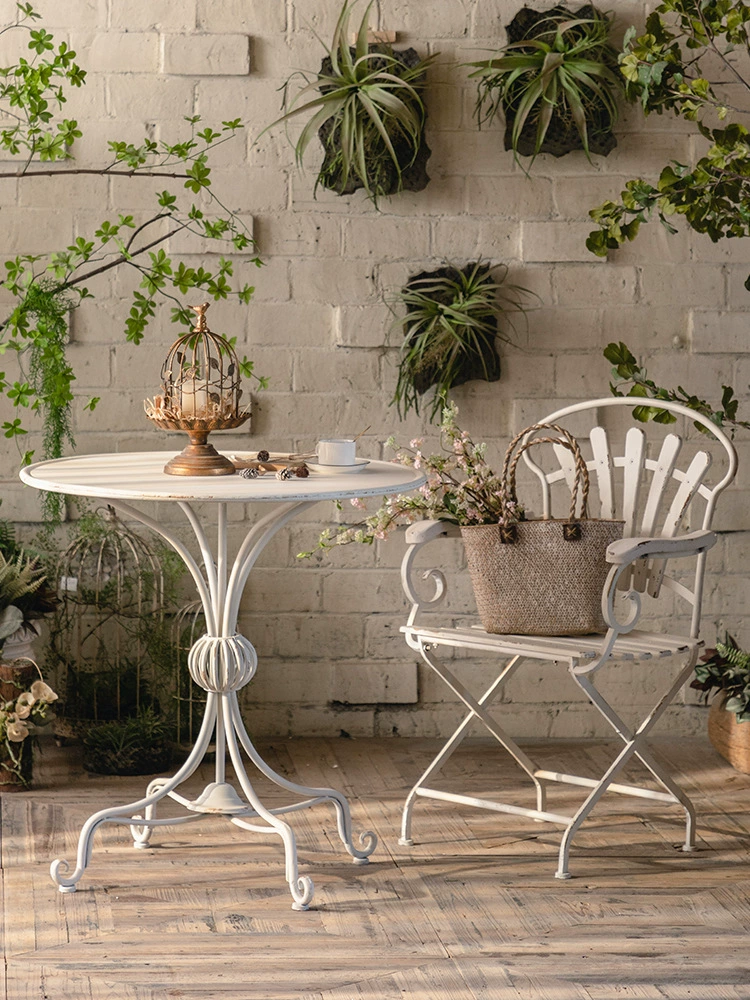 Европейские ретро уличные столы и стулья для внутреннего двора, кованое железо, старая солярий, терраса, сад, кофейня, столы и стулья для отдыха на балконе