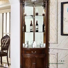 美式酒柜客厅靠墙墙角柜实木三角角柜玻璃门欧式家用拐角柜转角柜
