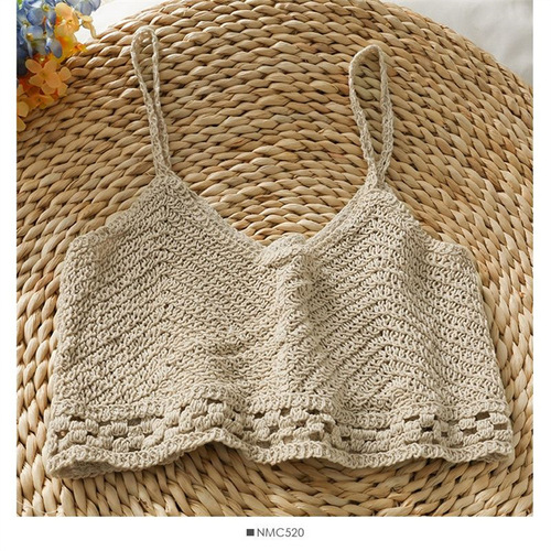 Bohemian fashion sexy small camisole embroidered hollow knitted short inner top for women