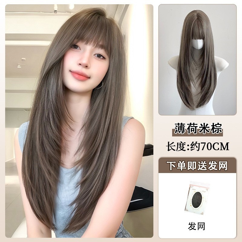 假发女全头套夏季潮流美式亚麻灰棕高层次修颜Lolita日常整顶假发|undefined