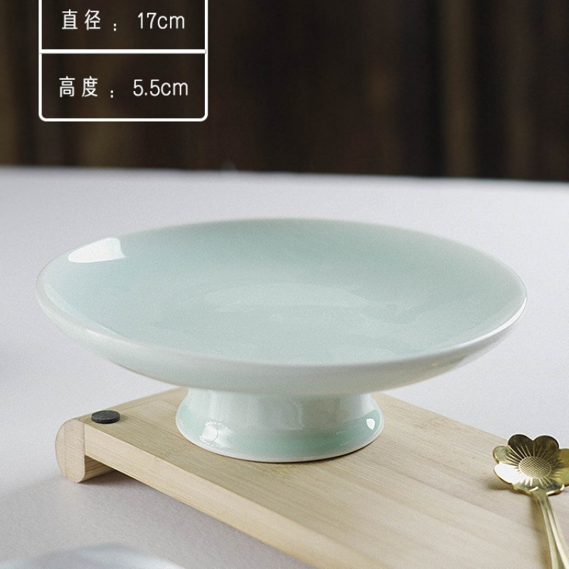 創意陶磁器食器高足果物皿中国式レストランレトロ青色高足お菓子皿|undefined