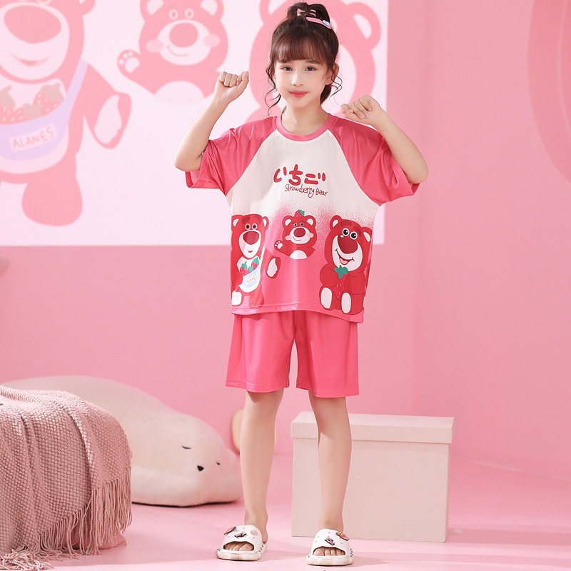 Pijama de niñas hielo de verano delgado mangas cortas niños dibujos animados niños grandes niñas aire acondicionado ropa para padres e hijos