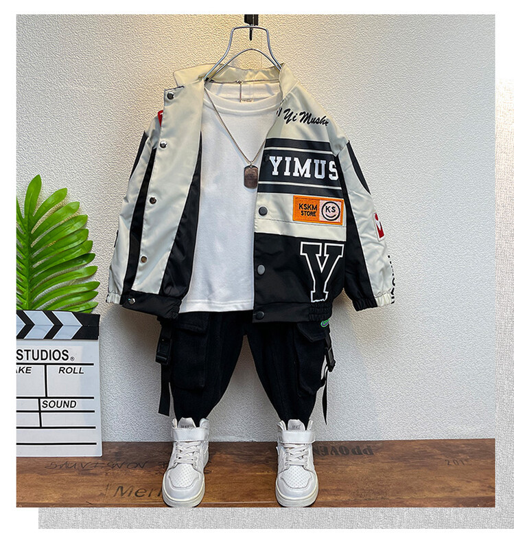 Motorcycle Suit 2024 Spring and Autumn Season New Korean Edition Children's Pi Shuai Jacket Boys' Trendy Cool Coat_voghion.com
