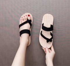 Korean herringbone clip-on slippers summer women's new style open-toed net red super hot wedges sandals women's foreign trade large size