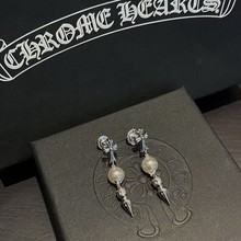 克罗伈高版本联名十字架子弹流苏耳钉珍珠欧美潮流S925工厂批发