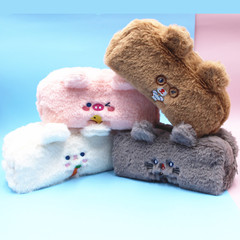 INS 2021 Cross-border Large-capacity Pen Bag Cute Bear Student Plush Stationery Bag Pen Box Soft and Charming Wallet