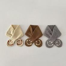 ins可爱笑脸儿童针织交叉小围巾 秋冬婴儿小宝宝柔软保暖毛线围脖