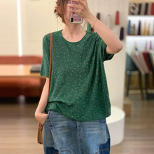 2026春夏新款棉线小碎花印花宽松显瘦减龄休闲上衣针织衫短袖女