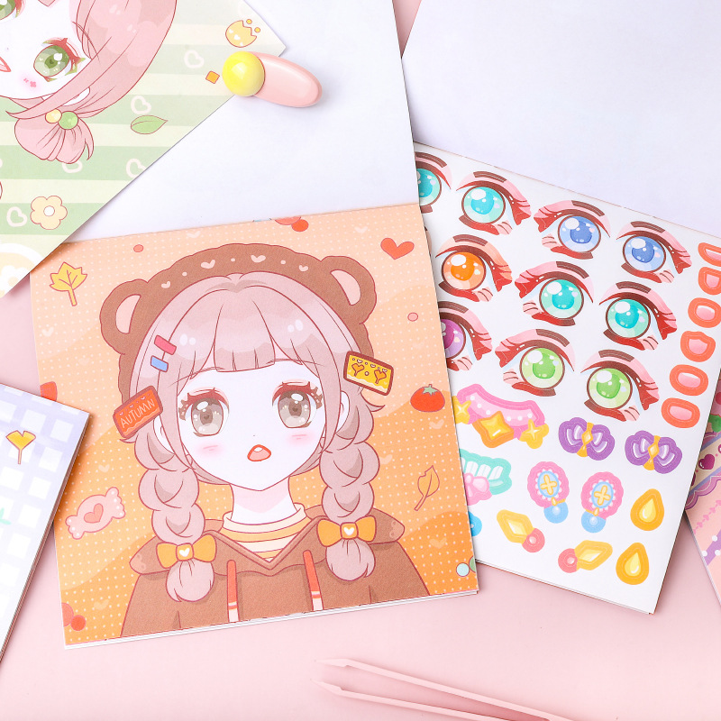 Cambio de maquillaje pegatinas para niños niñas juguetes de puzzle DIY 3 - 6 años de edad brocade pegatinas de maquillaje pegatinas de espectáculo