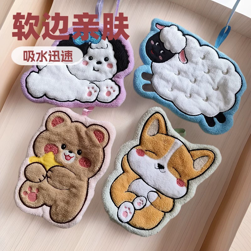 Милое, мягкое, впитывающее, милое полотенце для рук с изображением животных, подвесное утолщенное, не пахнущее кухонное полотенце для ванной комнаты, тряпка для рук