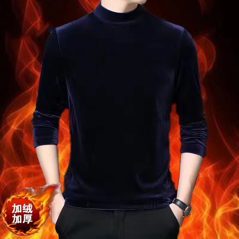 Invierno nuevo terciopelo dorado camiseta de terciopelo para hombres marca de invierno multifuncional cuello medio alto casual camiseta cálida de manga larga para hombres
