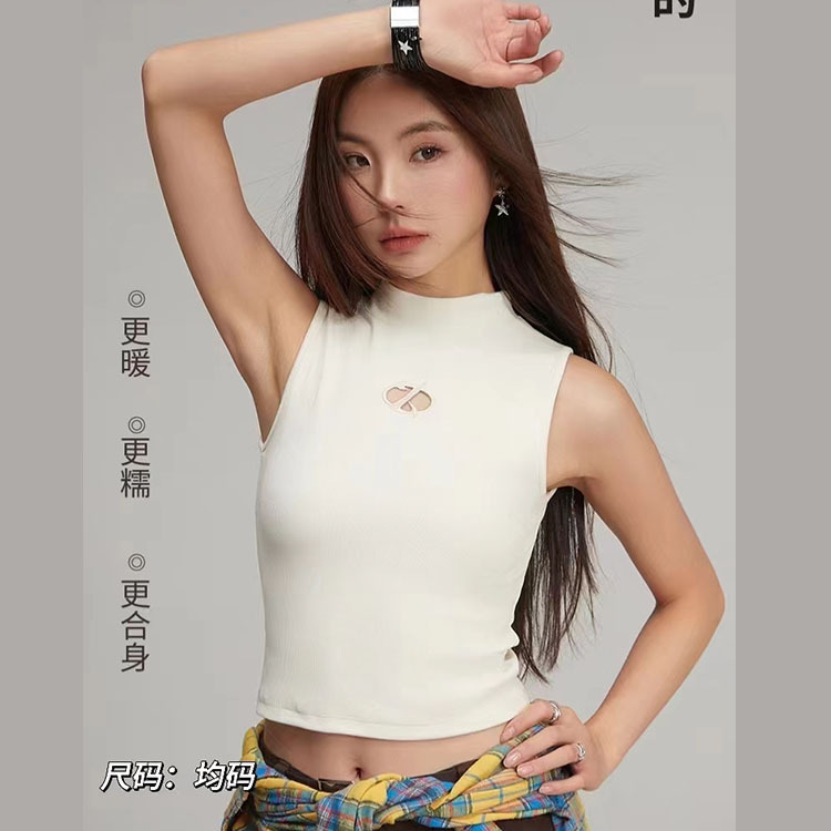 New Hollow American Icon Wide Shoulder Vest Women's Beautiful Back Hot Girl Sexy Sleeveless Short Base Vest for Women