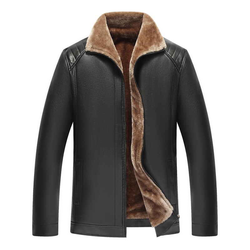 Full Net Low Price Winter Middle-aged and Elderly Dad's Fur One-piece fleece-lined Thickened Jacket Leather Jacket Casual All-match
