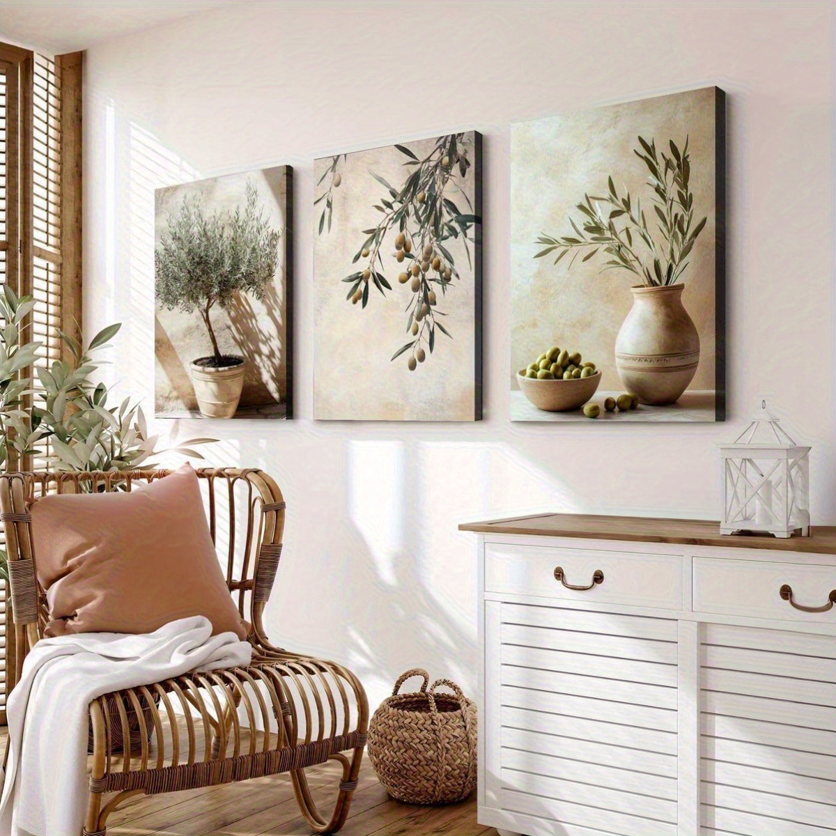 Foreign Trade Retro Plant Vase Olive Branch Poster Bedroom Living Room Classroom Canvas Decorative Painting Core Hanging Painting Frameless