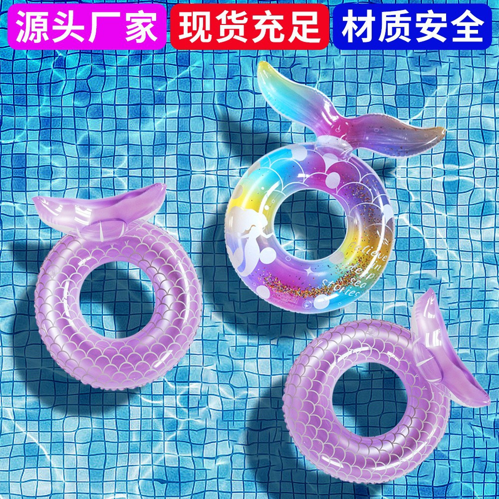 跨境现货PVC充气游泳圈儿童鱼尾巴泳圈腋 水上泳池玩耍游泳圈批发