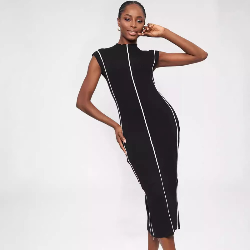 European and American sexy knitted dress striped skirt cross-border TEMU Amazon ozon dress factory in stock generation