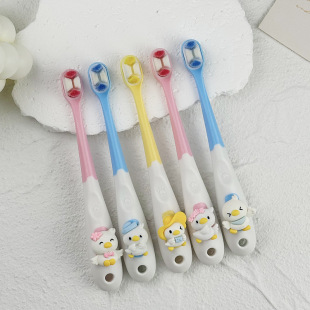 Happy duck children's toothbrush cartoon soft hair 3-6-9 years old baby boys and girls special ultra-fine tooth protection cute toothbrush