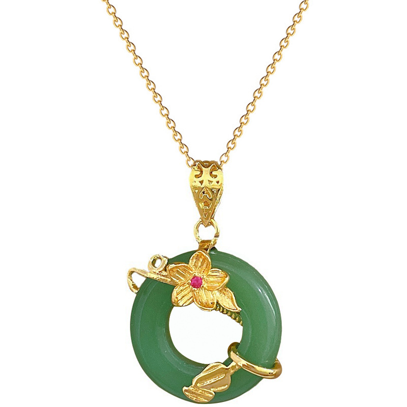 Blumen Jade Halskette Mit Mikrodiamant Perlen Für Damen_voghion.com