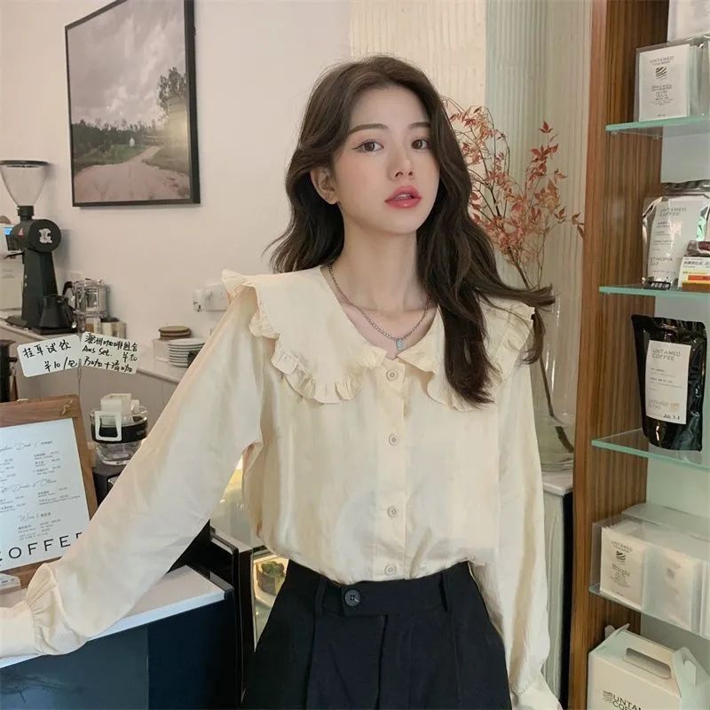 2023 Autumn New Korean Version Loose fitting French niche design, niche doll collar shirt top, versatile for women