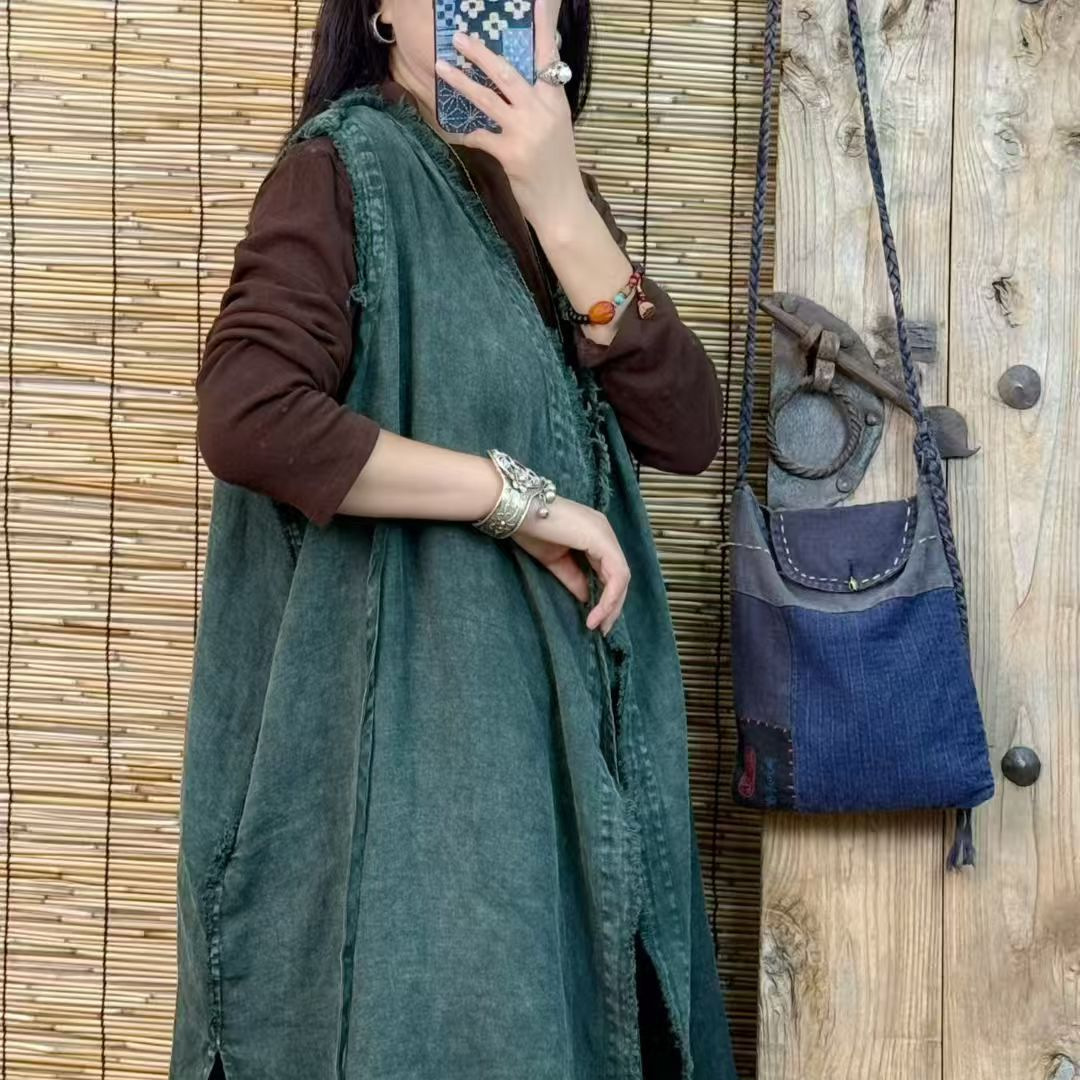 复古毛边休闲马甲外套女夏2025新款时髦洋气宽松无袖坎肩背心马夹