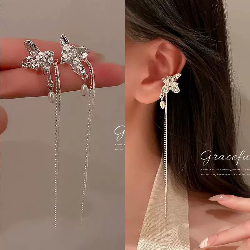 Серьги-крючки, дизайн длинных серег с кисточками, жемчуг, корейский стиль, без прокола ушей, тренд сезона