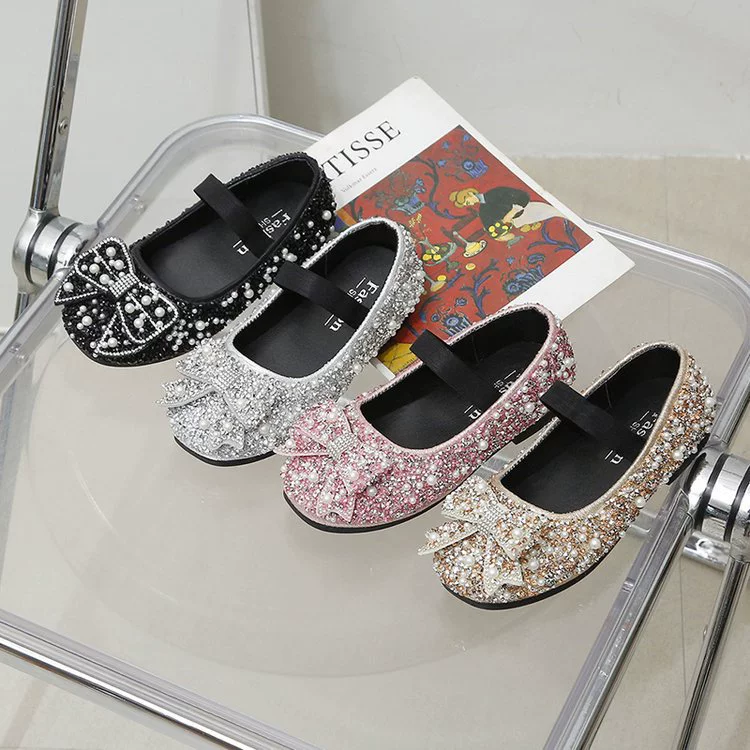 Детская обувь 2023 Весна Новое Лицо Обувь принцессы для девочек с ярким ромбовидным бантом Туфли-Слипоны для подростков