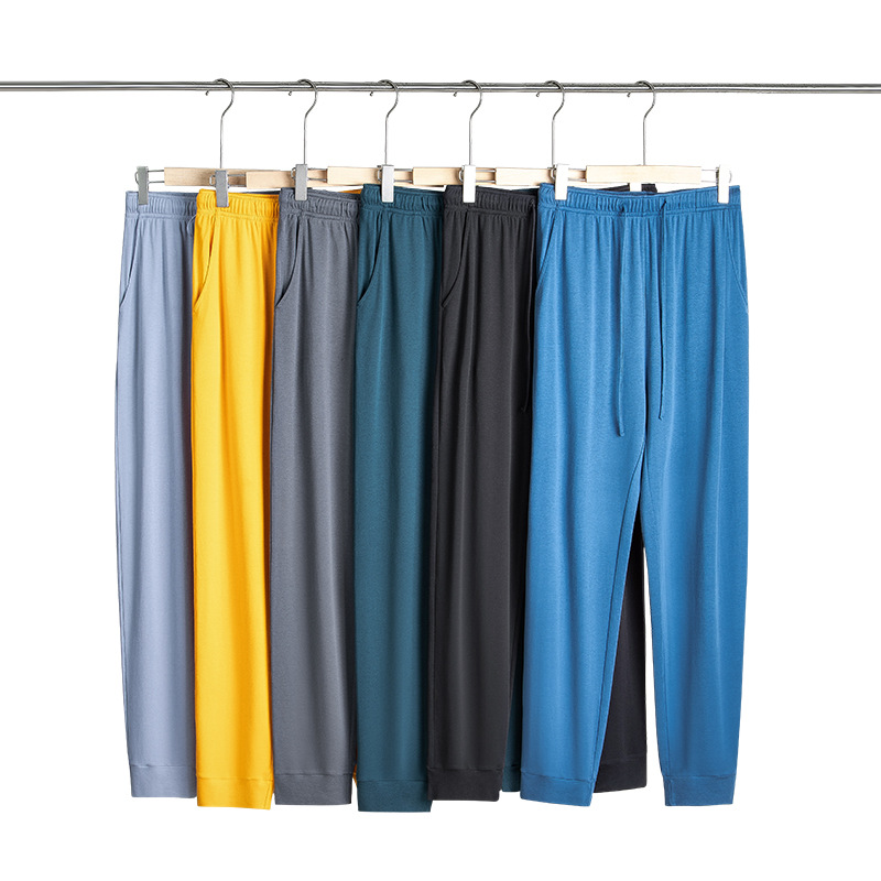 50 agua de algodón de seda suave otoño y invierno para hombres pantalones caseros casuales sueltos delgados de color sólido pantalones de pijama en stock