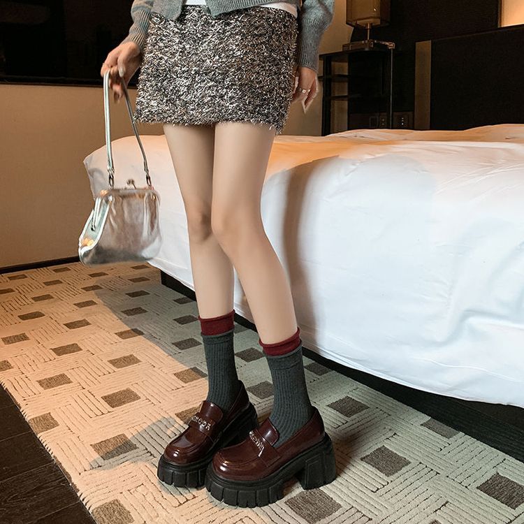 Giày da nữ mũi tròn siêu cao gót đế bánh mì phong cách casual — Màu đen, Màu đỏ rượu, Màu trắng chi tiết 29