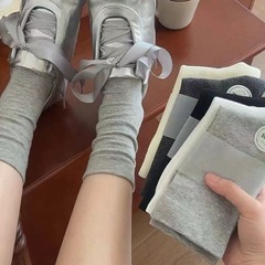 韩系无骨袜女士百搭纯色小腿袜黑白灰防滑中筒堆堆袜秋冬袜子批发