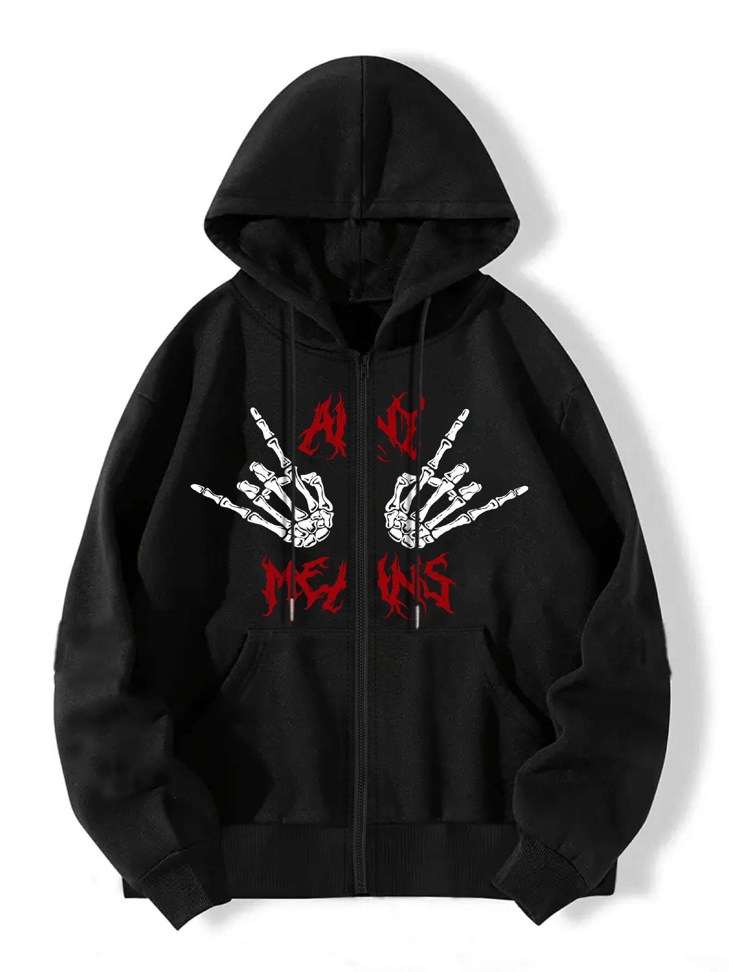 Front Print Long Sleeve Zipper Sweatshirt Autumn Winter Casual Top Drawstring Fashion Hoodie_voghion.com
