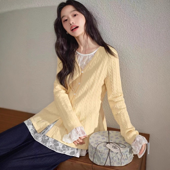 毛衣开衫蕾丝衫两件套装25初秋季新款女叠穿上衣KSA2507005|undefined