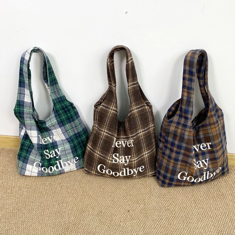 Autumn and Winter Woolen Plaid Bag for Women Korean Style Fashion Heavy Embroidery Letter Tote Bag College Large Capacity Shoulder Bag Autumn and Winter Woolen Plaid Bag for Women Korean Style Fashion Heavy Embroidery Letter Tote Bag College Large Capacity Shoulder Bag