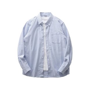 2024 American-style blue striped shirt men's long-sleeved autumn city boy salt shirt casual shirt coat men