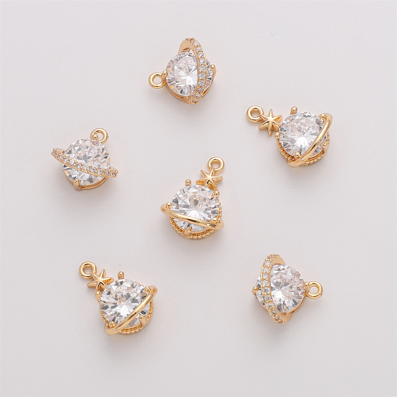 14K gold copper zircon planet pendant star pendant bracelet necklace handmade DIY material jewelry accessories