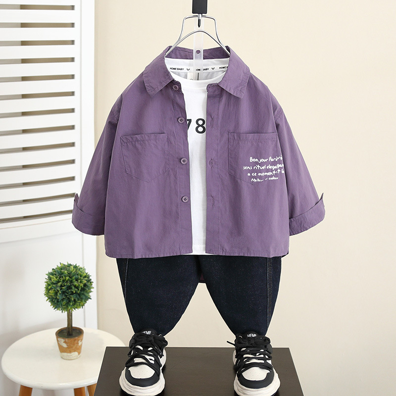 5838 Chaqueta de camisa de niño 2025 nuevo estilo de moda de otoño para niños estilo delgado exterior ropa de otoño para bebés camisa de manga larga