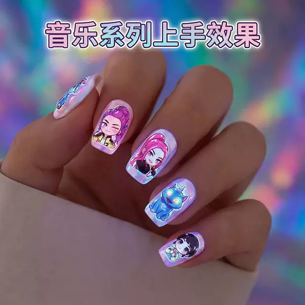 Hunting Girls 3D Luminous Nail Stickers Children's Cartoon Kpop Waterproof Cute Girls Nail Art Stickers Cross-Border Wholesale