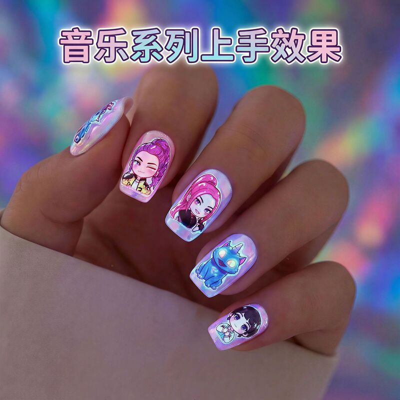 Hunting Girls 3D Luminous Nail Stickers Children's Cartoon Kpop Waterproof Cute Girls Nail Art Stickers Cross-Border Wholesale