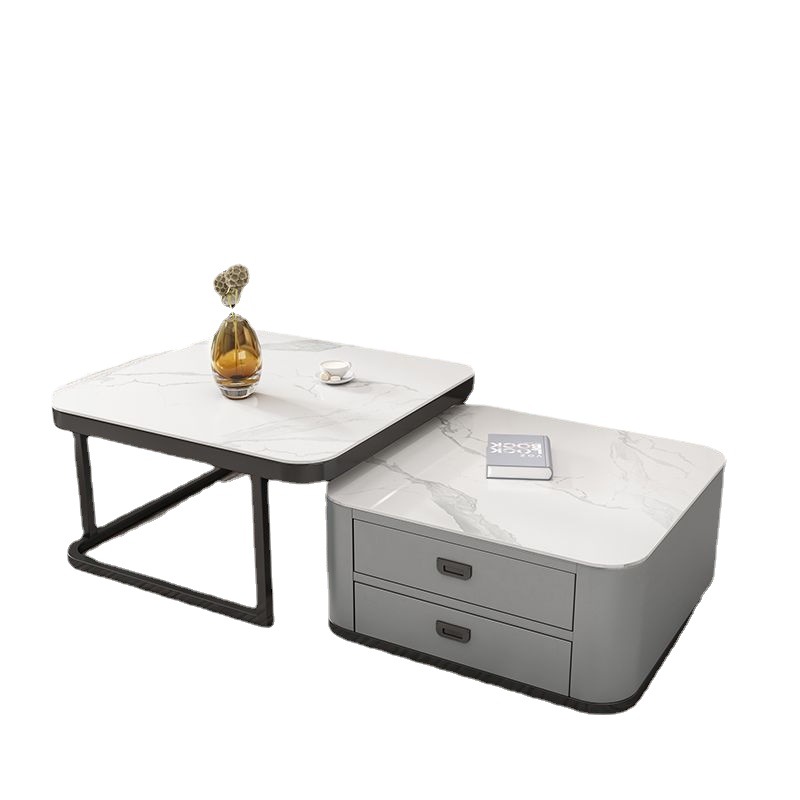 Mesa de té personalizada panel de roca TV combinación moderna y simple sala de estar casera vidrio cuadrado minimalista