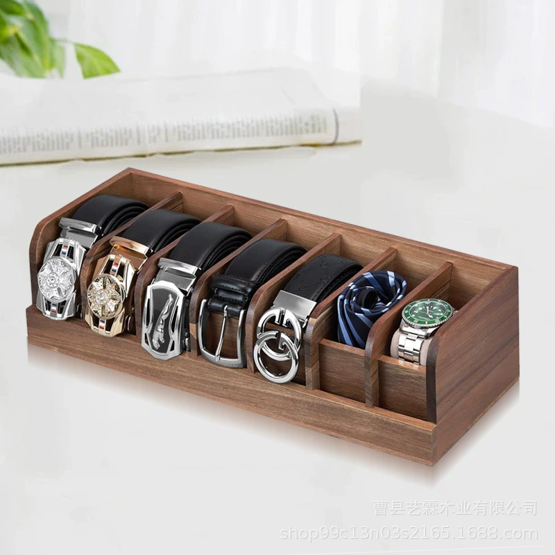 Деревянная полка для хранения ремней, 7 отделений, стойка для ремней, органайзер для ящиков шкафа, мужские и женские ремни из дерева акации