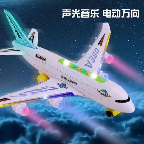 Airplane Light Electric Music Toy A380 Passenger Plane Model for Children, Rollable and Stunable