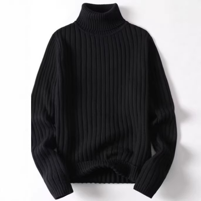 Autumn and Winter Turtleneck Sweater for Men, Trendy Slim Fit Versatile Thickened Basic Knitwear, Youth Long-Sleeve Solid Color Knit Shirt