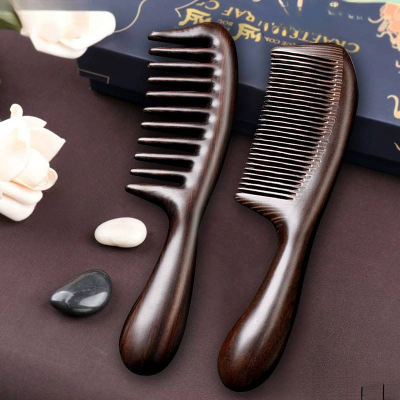 Расческа из натурального черного дерева, расческа с большими зубьями и широкими зубьями, анти-завивка, электростатическая бытовая женская расческа для длинных волос, выпадение волос для мужчин