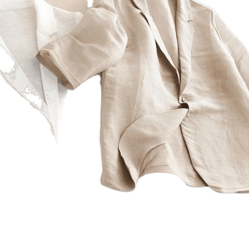 ng2510292 Damenblazer Sommer Neu Leichte Jacke Baumwolle Seide Leinen Dreiviertelärmel Slim Fit Atmungsaktiv Trendy_voghion.com