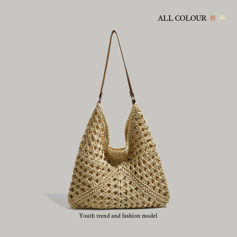 Large Capacity Straw Woven Bag Women's 2025 New Fashionable Summer Travel Beach Bag Woven Hollow Bag Shoulder Tote Bag Large Capacity Straw Woven Bag Women's 2025 New Fashionable Summer Travel Beach Bag Woven Hollow Bag Shoulder Tote Bag