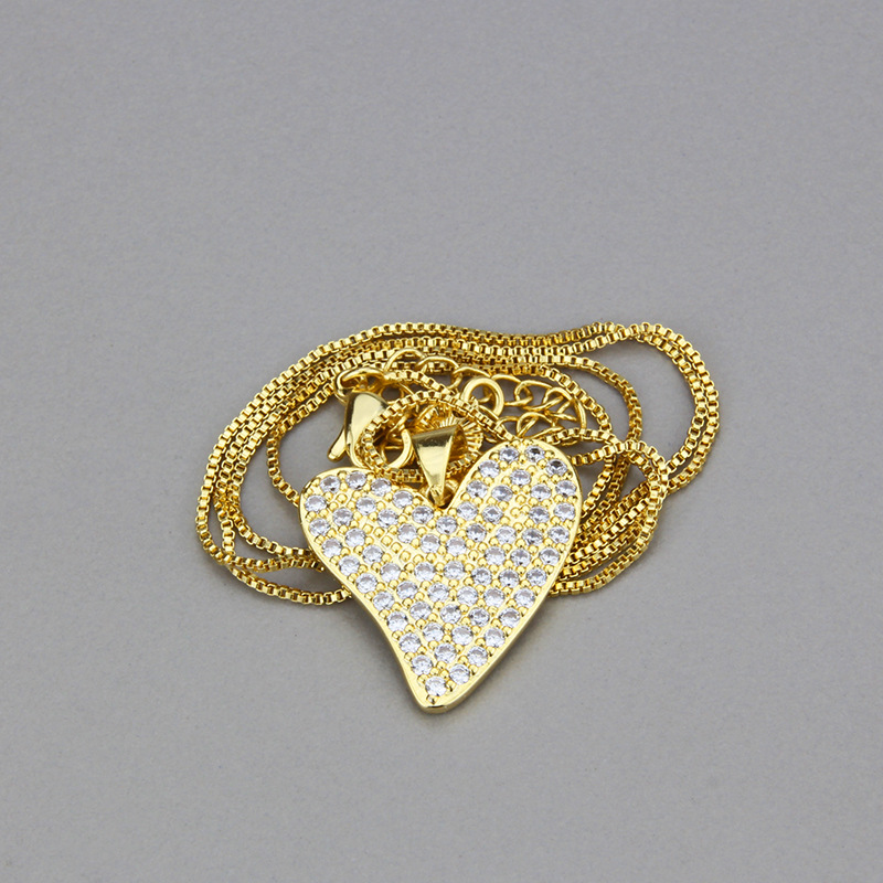 Copper Material Fashion Simple Full Diamond Love Zirconium Copper Pendant Necklace