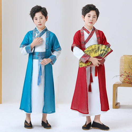 Children hanfu warrior swordsman cosplay robe boy handsome students wind knight-errant children master Chinese ancient costume outfit suits 