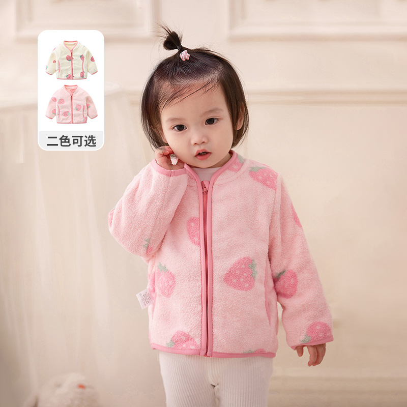 idaa儿童宝宝加绒外套2025秋冬季女童羊羔绒加厚保暖外穿上衣3296
